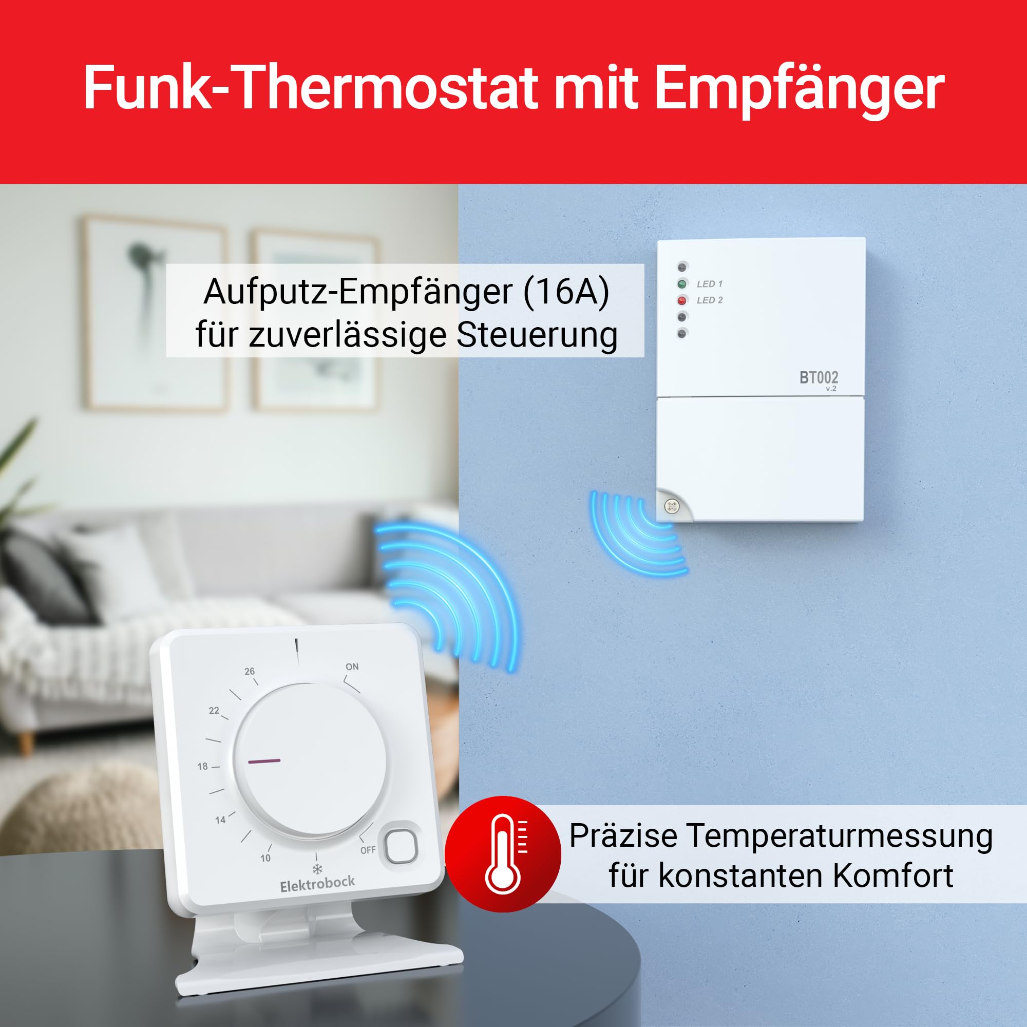 Elektrobock Funk Raumthermostat, BPT012, 158 x 181 x 62 mm