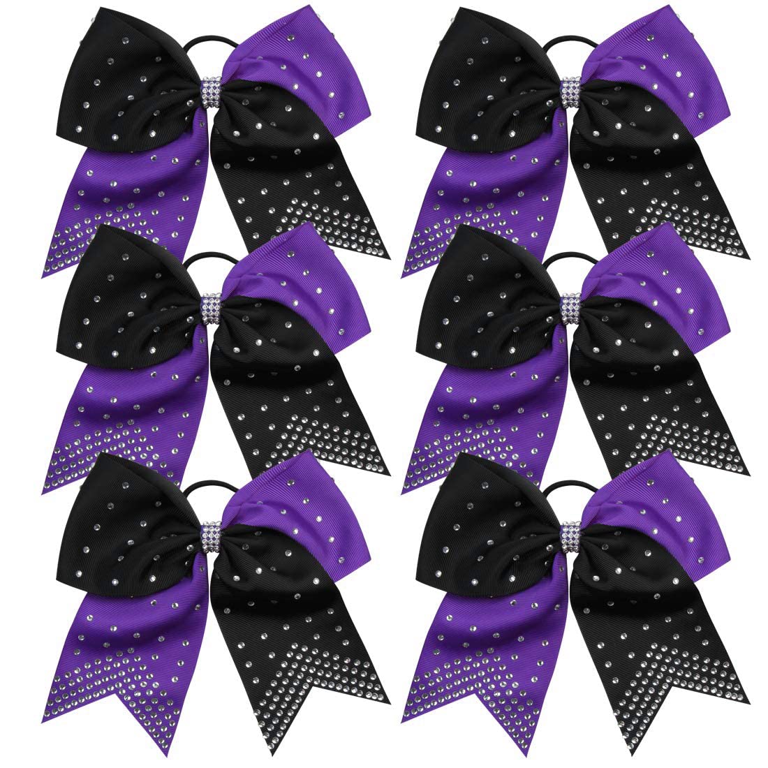 8 Inch 2 Colors Cheerleader Bows Ponytail Holder with Bling Fling Rhinestones Hair Tie Cheerleading Bows 6 Pcs (Royal Blue/White)