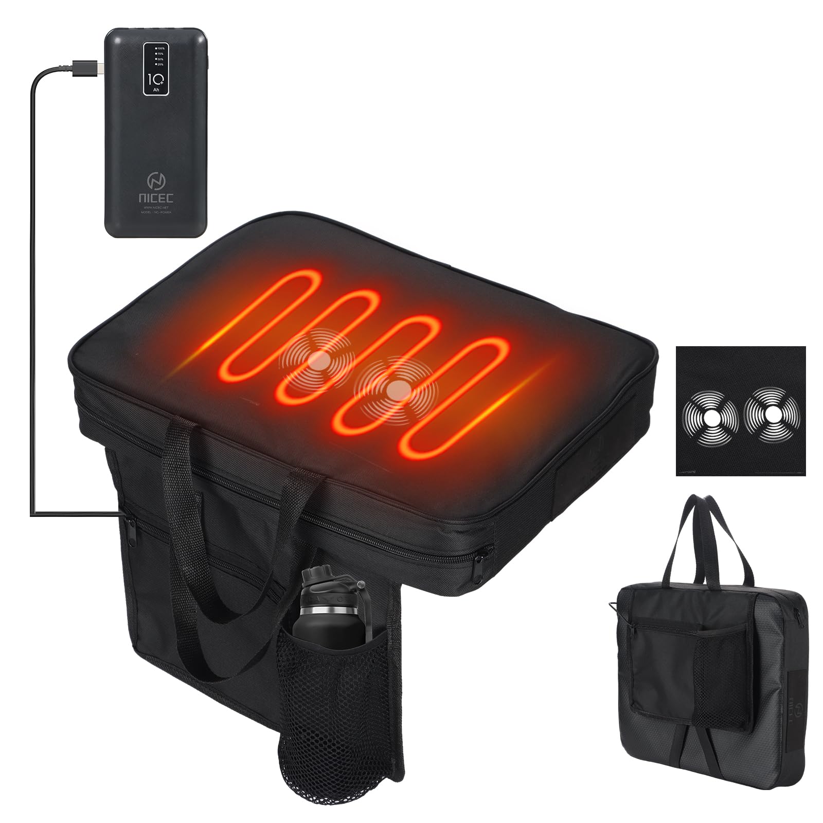Nice C Heated Seat Cushion, Heated Stadium Seat, Heated Seat, Heated Massage Bleacher Cushion with Carry Handle, Cup Holder for Stadium, Bleachers, Camping (1-Pack)