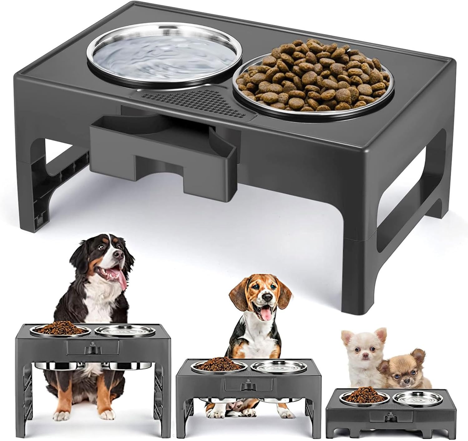 Raised Dog Bowls, 3 Height Adjustable Elevated Dog