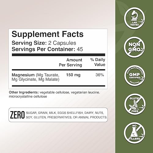 Miniatura 4 de Gade Nutrition Complejo triple de magnesio con glicinato de magnesio, malato de magnesio y taurato de magnesio Suplemento de magnesio puro