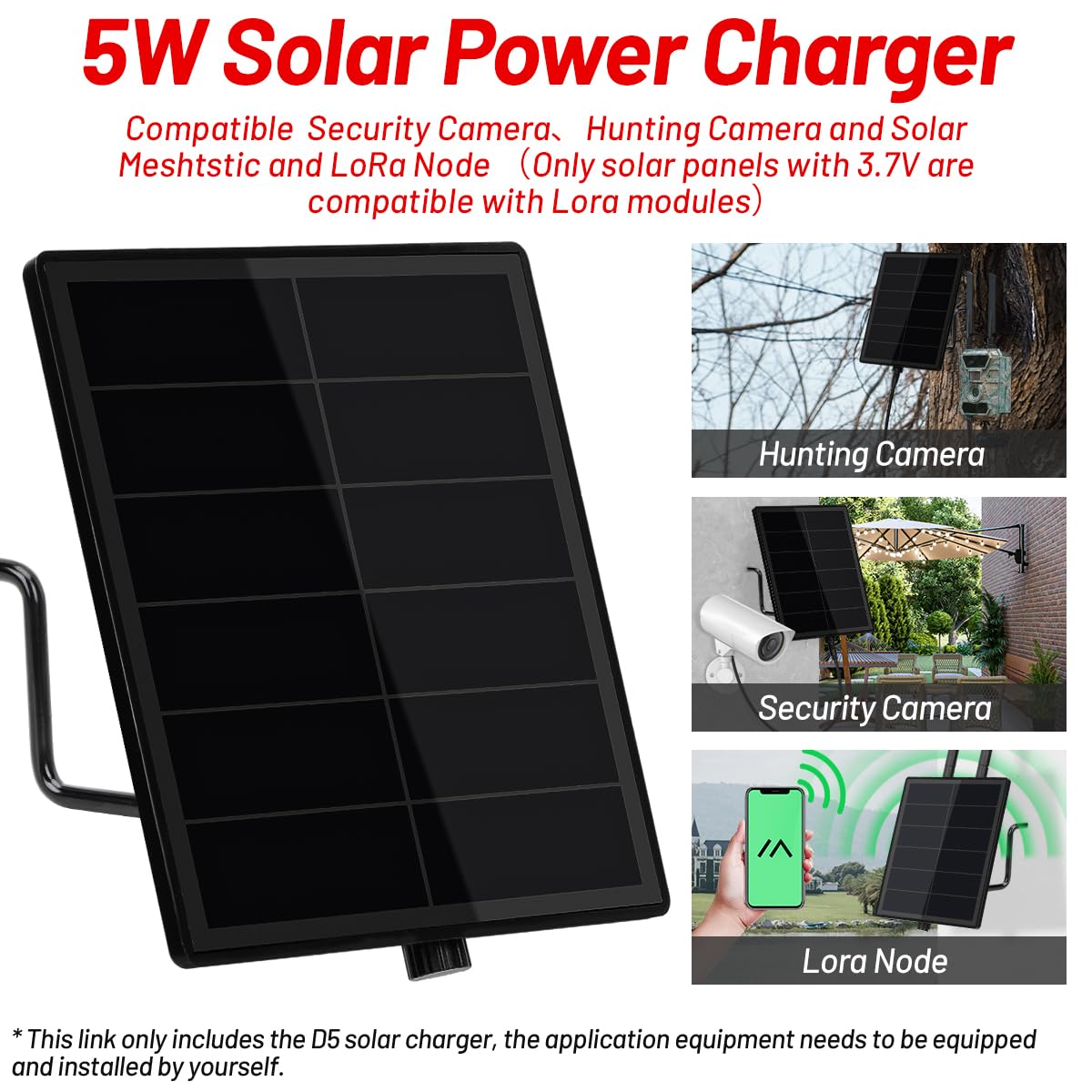 D5 - Mini pannello solare 3 in 1, 5 W, batteria da 5200 mAh con uscita DC5521 3,7 V per dispositivo IoT LoRa Node