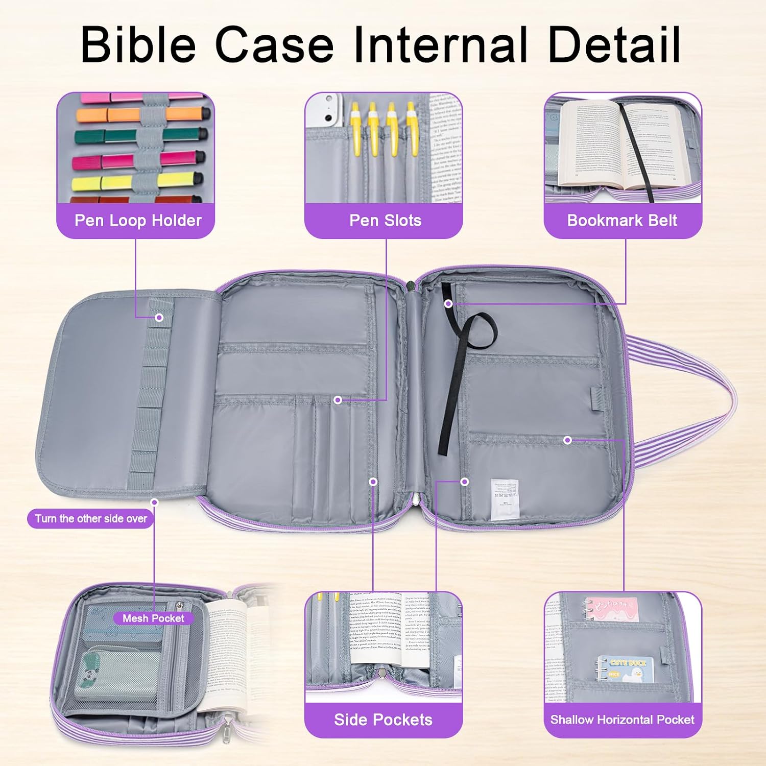 DSIUE Personalized Initial Bible Cover Case, Corduroy Striped Letter Bible Case, Perfect Christian Gift, Purple K image 2