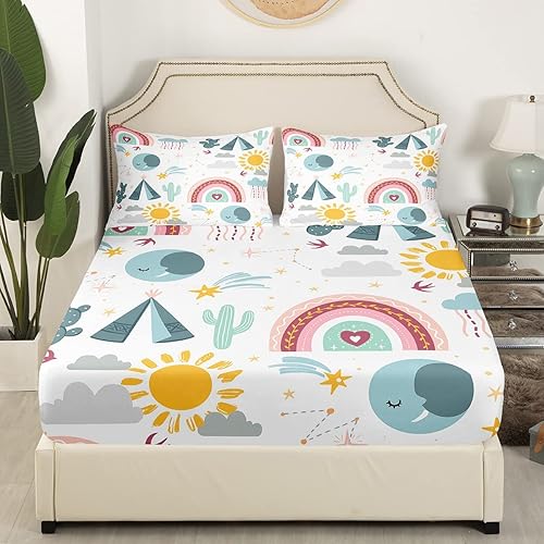 Miniatura 3 de Juego de sábanas bohemias de sol y luna para niños, para campamento, tienda de campaña, caravana, lindo juego de ropa de cama de constelación de