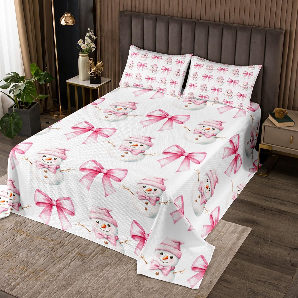Couvre-lit bonhomme de neige matelassé rose déco chambre enfant