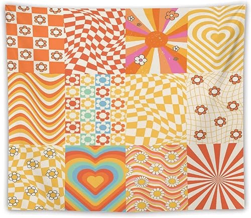 Miniatura 62 de Tapiz floral retro de los años 60 y 70, diseño hippie de primavera Groovy Flower Power Flower Boho para colgar en la pared, arte neutro para Hippie