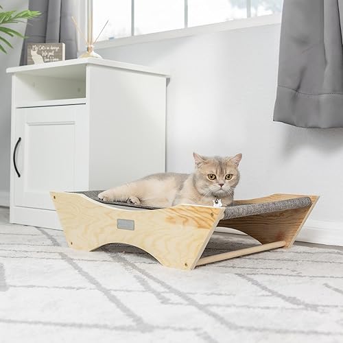 Miniatura 3 de Armarkat Hamaca elevada y acogedora para mascotas para gatos, cama somnolienta que descansa raspaduras, beige natural y gris, 23.2 pulgadas de largo