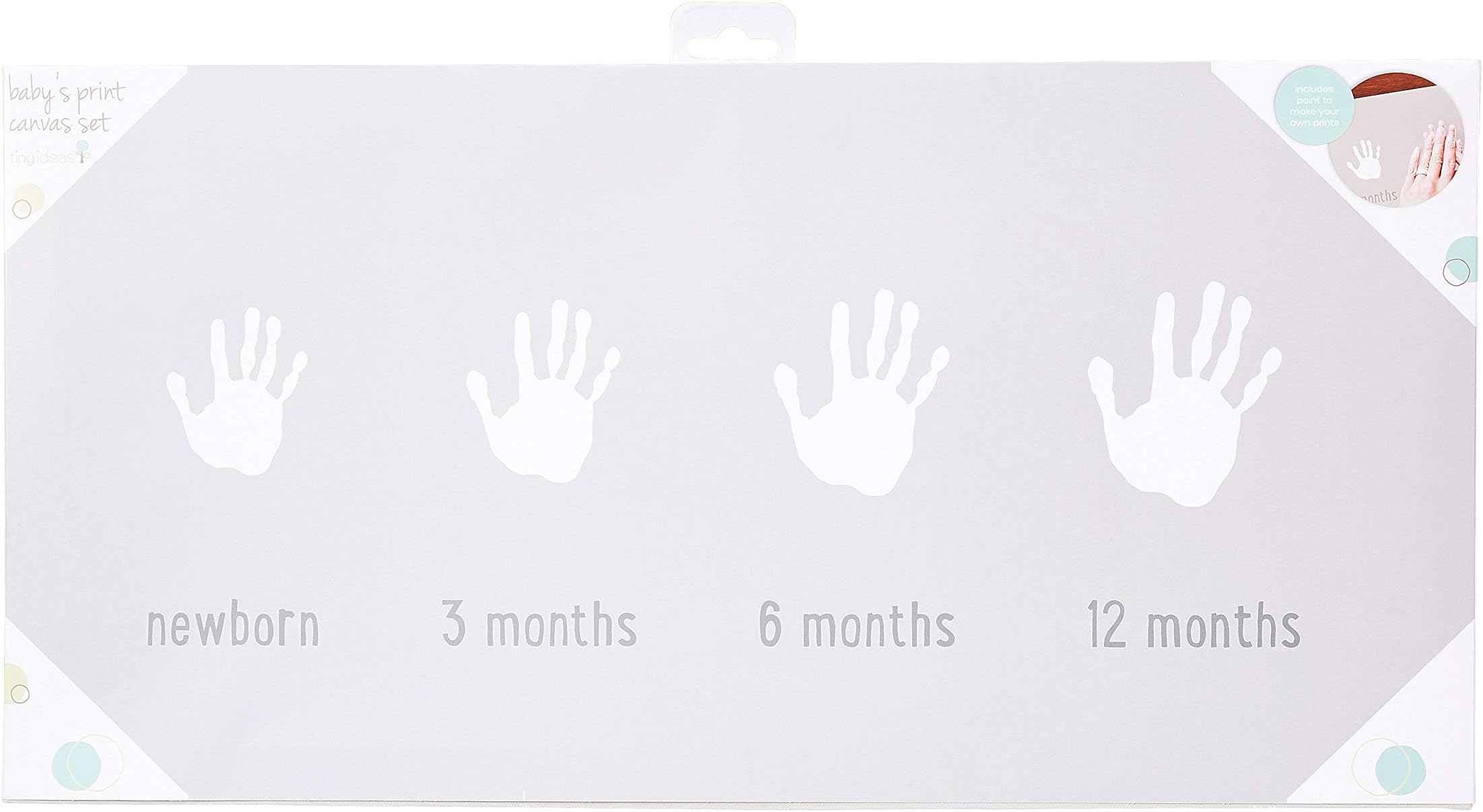 Tiny Ideas Baby Handprint or Footprint Keepsake Wall Canvas and Paint Kit, Perfect Addition to Baby Nursery Décor, Baby Shower, Gray