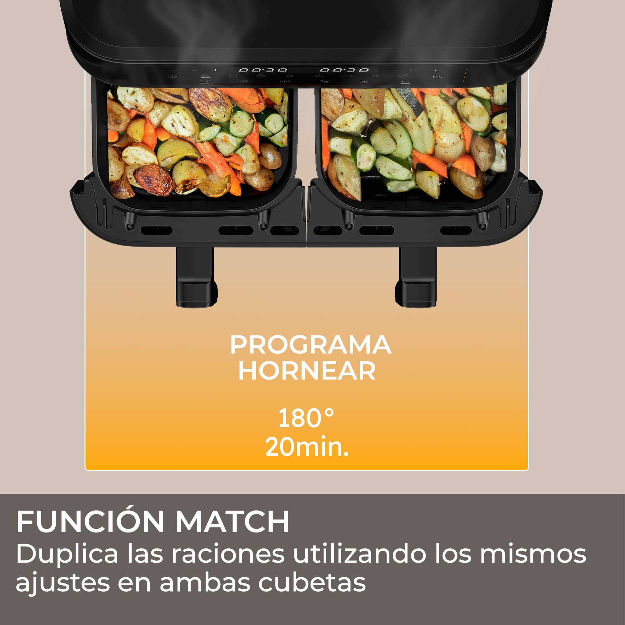 Haier Frytkownica na gorące powietrze, 2 komory, 11 l, Airfryer, 8 w 1: smażenie, grillowanie, pieczenie, suszenie, podgrzewanie, rozmrażanie, powolne gotowanie, funkcja synchronizacji, powłoka