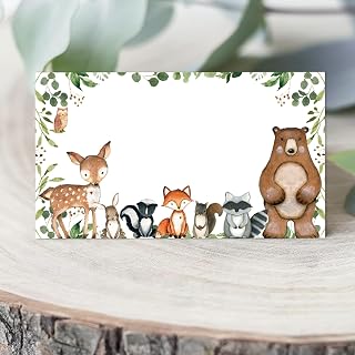 Whaline 100Pcs Woodland Animal Place Cards 2 x 3.5 Inch Watercolor Jungle Creature Tent Name Cards Safari Seat Assignment Labels for Birthday Baby Shower Party Table Setting Supplies