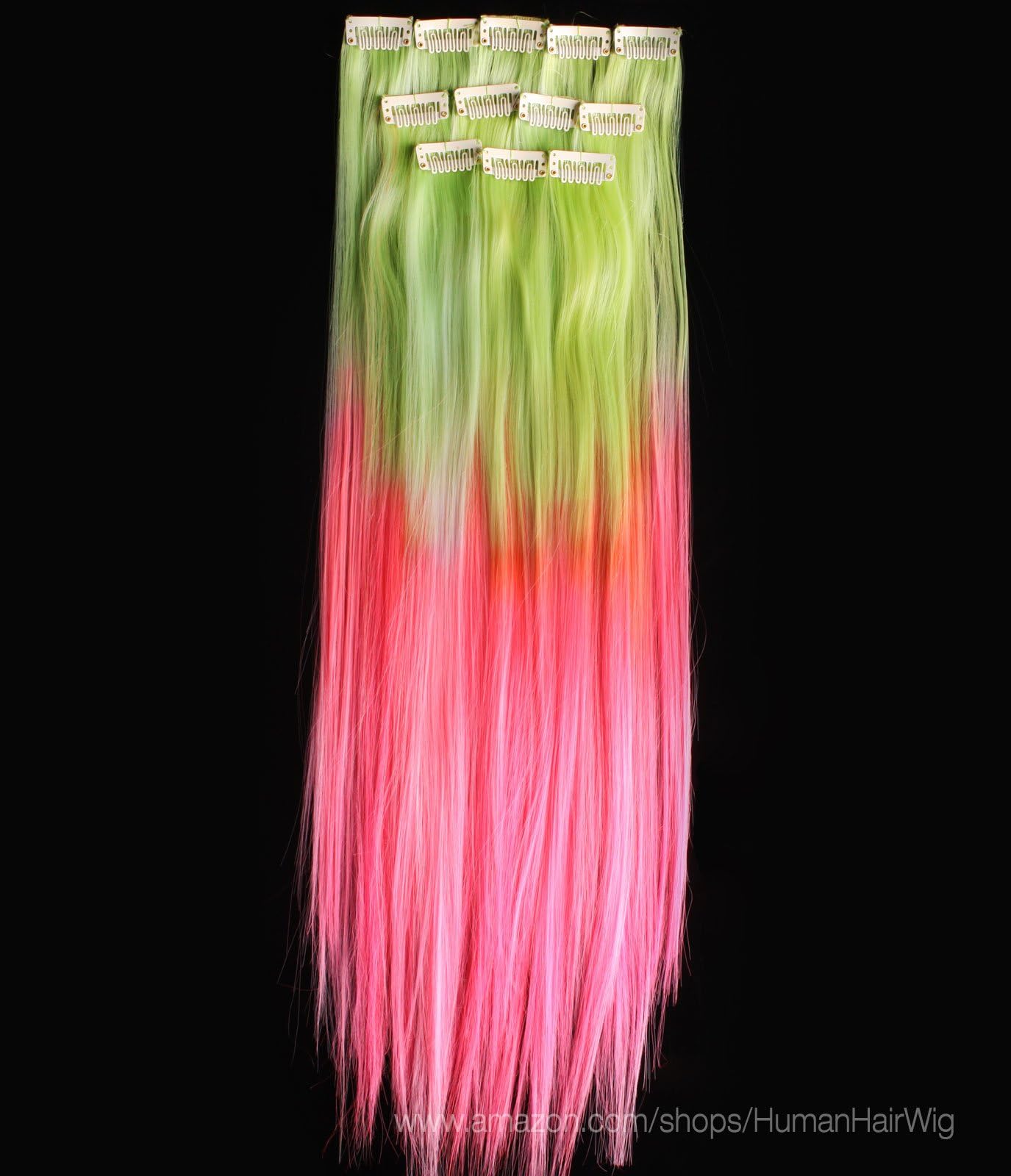 18'' 12pcs Synthetic Ombre Dip Dyed Hippie Hair Human Extension Clip in 27colors WGY47 Milk Green/Pink