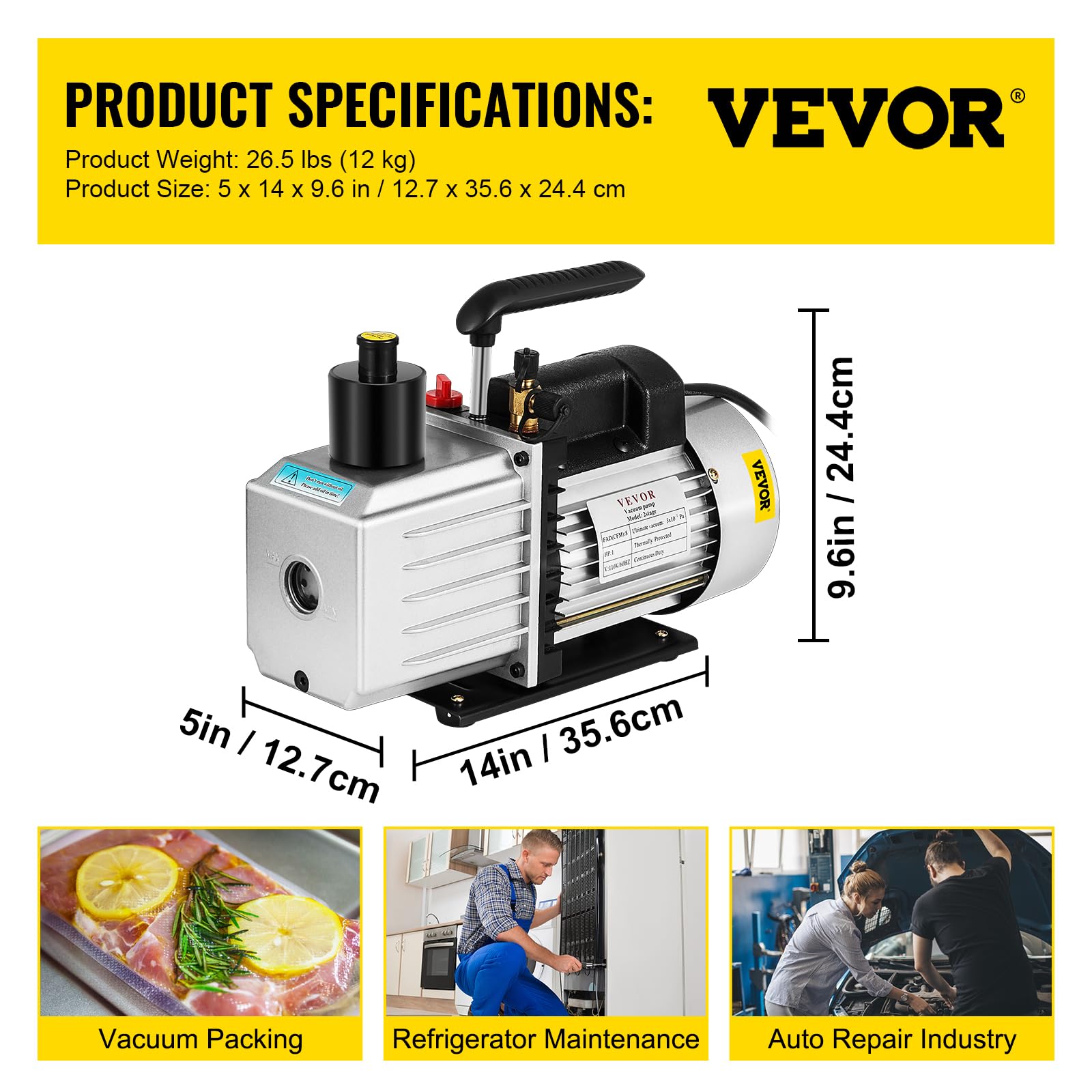 VEVOR Vakuumpumpe 8 CFM 3/4 HP Zweistufige Klimaanlagen-Vakuumpumpe 220V 0,3 PA Ultimatives Vakuum Kältemittel HVAC Werkzeug für Automobile Reparatur Vakuum Evakuierung