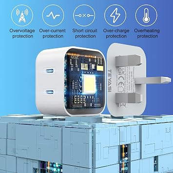 USB C Plug,20W Dual Port USBC Fast Charger Plug Compatible with iPhone 17/16/15/14/13/12/11 Pro Max Plus, iPad Pro Air Mini, AirPods Pro, Watch, Type C Head Charging Wall PD UK
