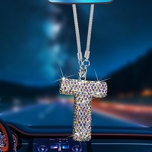 Miniatura 9 de Colgante de cristal brillante en forma de A, accesorios de automóvil para mujer, accesorios de espejo retrovisor con diamantes de imitación,
