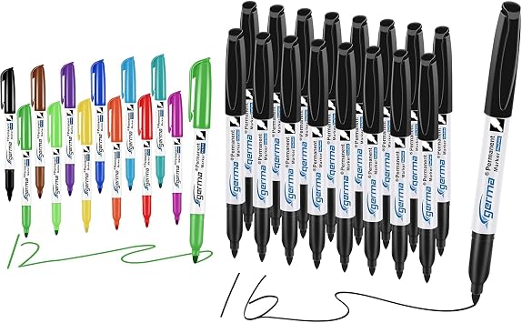 Cgerma Permanent Markers Bulk Fine Point, 12 and 16 Count Fine Tip