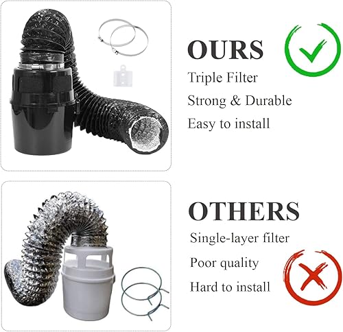Miniatura 3 de VIWINVELA Kit de ventilación de secadora 3 en 1 negro para interiores con manguera negra, caja de cubo de filtro de ventilación interior para