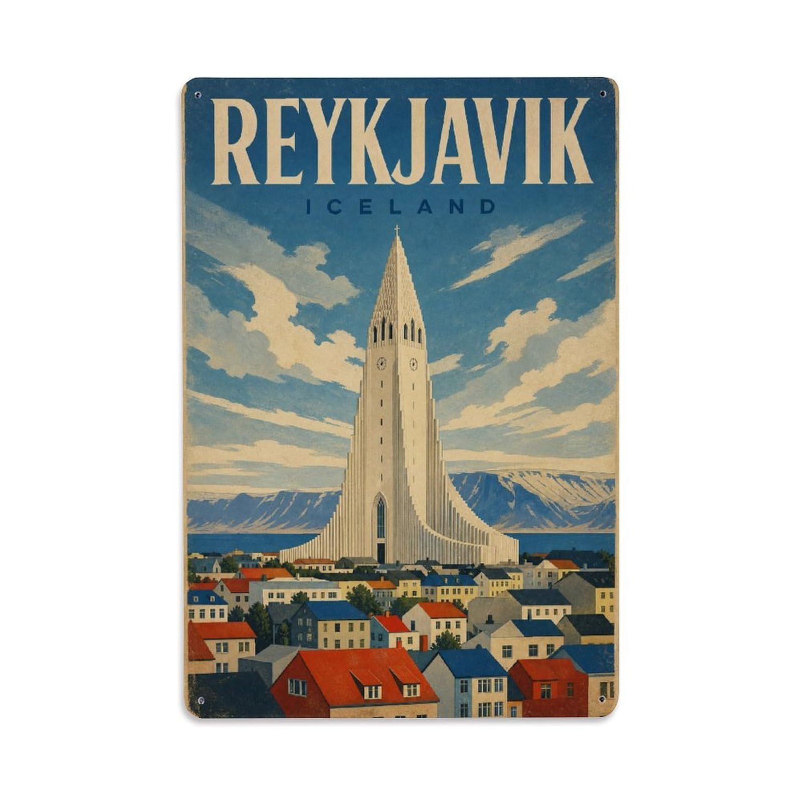Retro Travel Iceland Reykjavik（1） Metal Tin Sign Plaque Wall Decor for Cafe, Club Bar, Office, Garden Metal Poster 8x12Inch