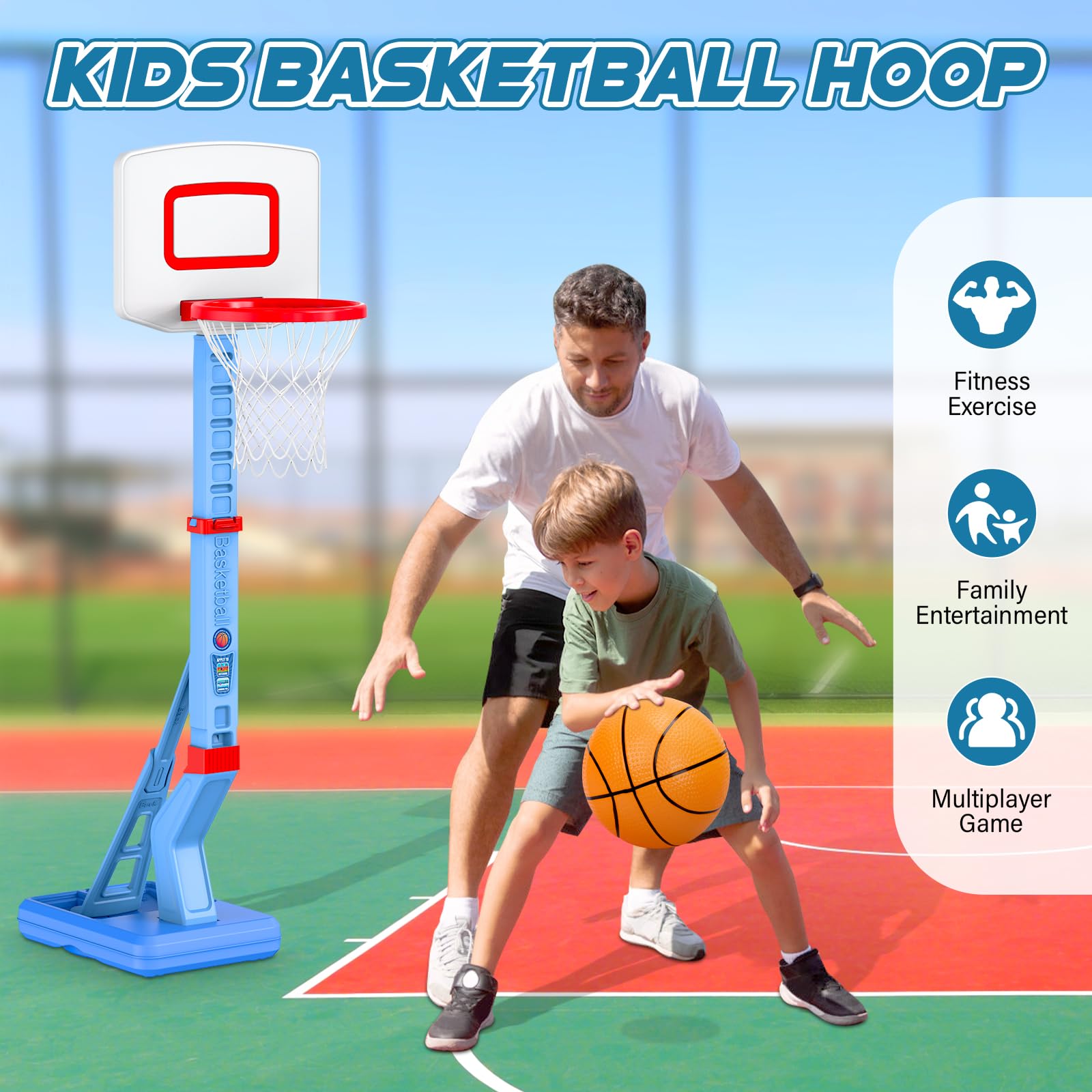 Kinder Basketballkorb,Basketballkorb Indoor Outdoor Réglable en 5 hauteurs 70-138 cm mit Mini Basketball und Aufblasbare Pumpe,Sport Spielzeug für Kinder Jungen Mädchen ab 3-12 Jahre -Blau