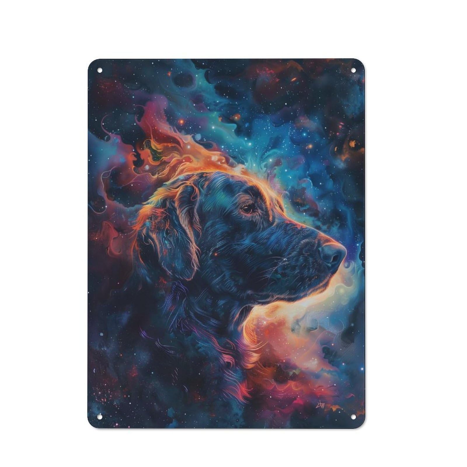 Tin Sign with Cosmic Canine Aura Design 40x30cm, Garage Style Garage Wall Decor for Garage, Hobby Room, Office Or Man Cave