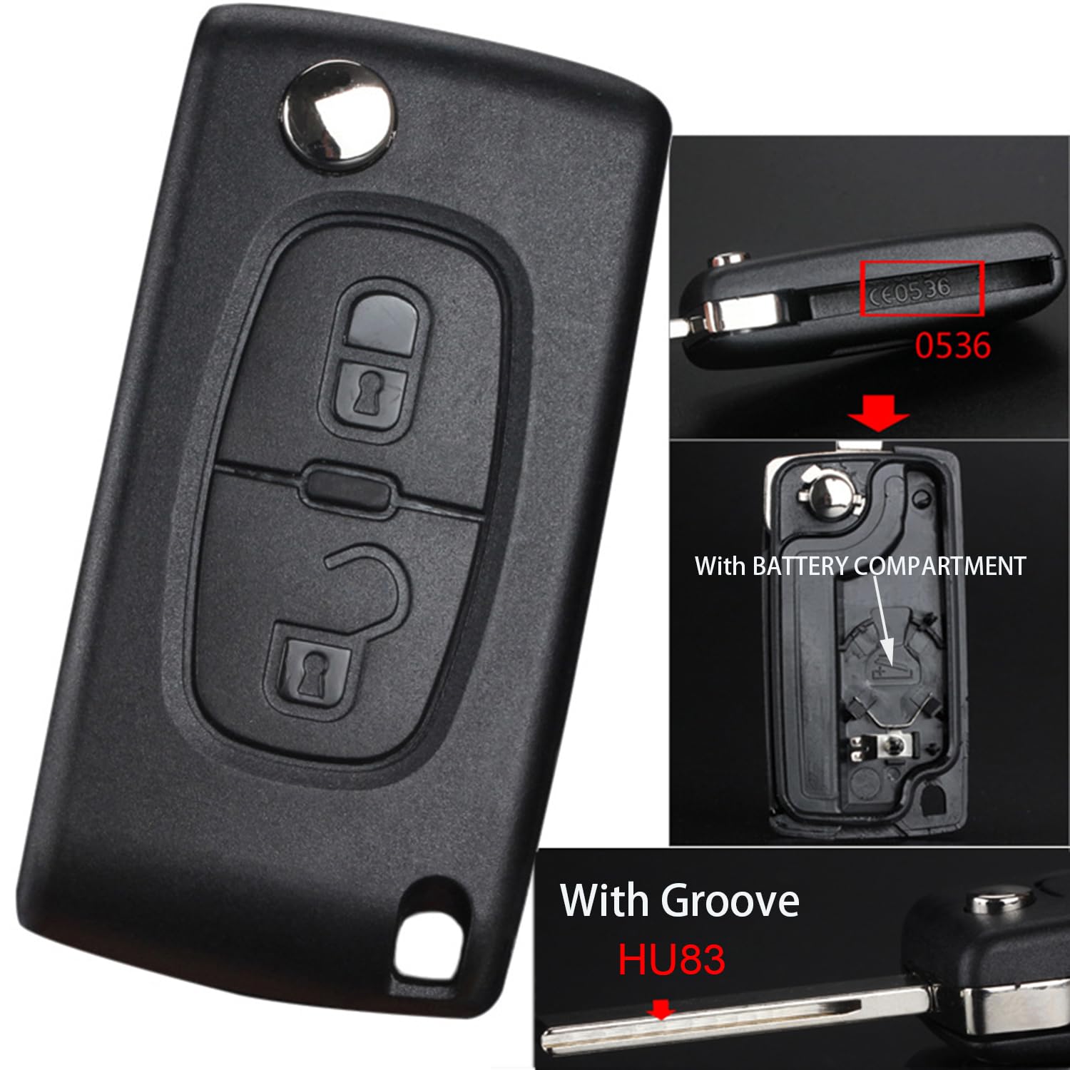 Guscio Chiave Auto Per Peugeot E Citroen - 2 Tasti, Con Lama Non Tagliata E Portachiavi In Pelle - Foto 7