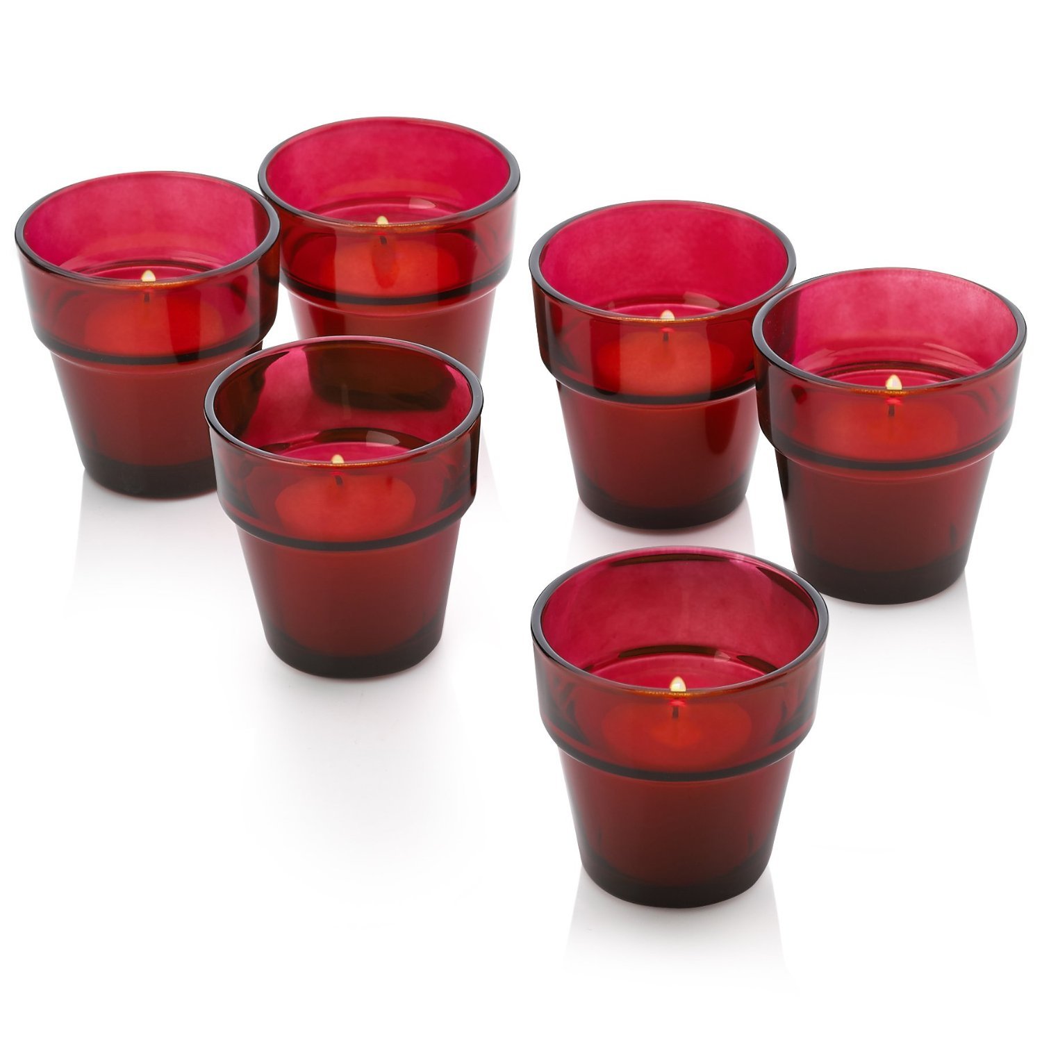 Buy Light In The Dark Red Glass Flower Pot Votive Candle Holders with