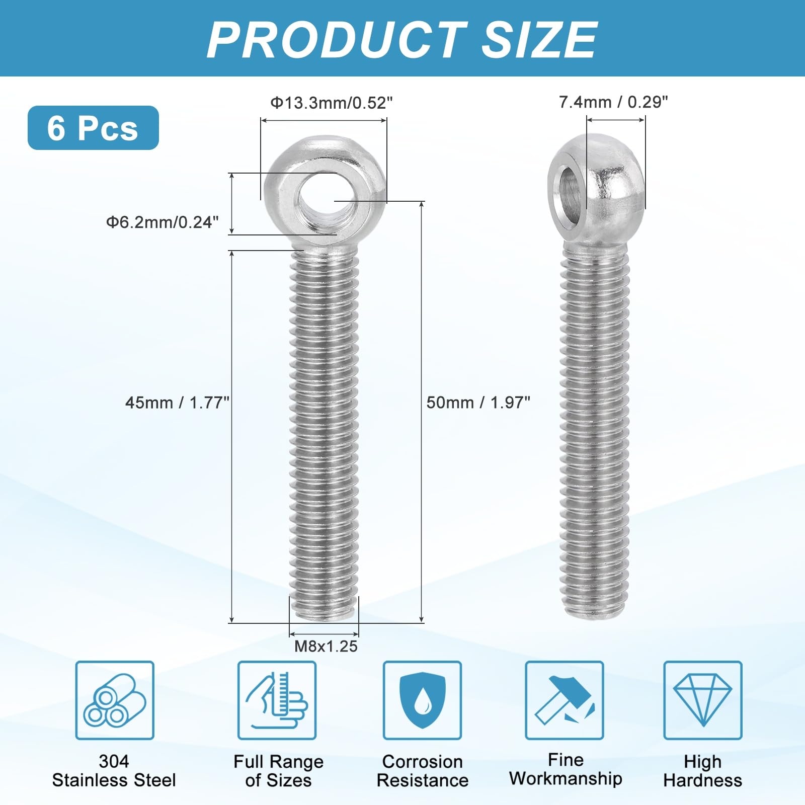 PATIKIL 6 Pcs M8x50mm Shoulder Swing Lifting Eye Bolt - Image 2