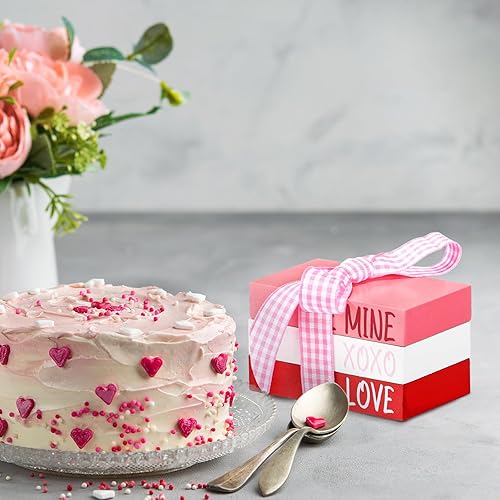 Miniatura 5 de Blulu Mini libros de madera decorativos para el día de San Valentín, 3 piezas de madera falsa, decoración de entrada, libros apilados de madera,