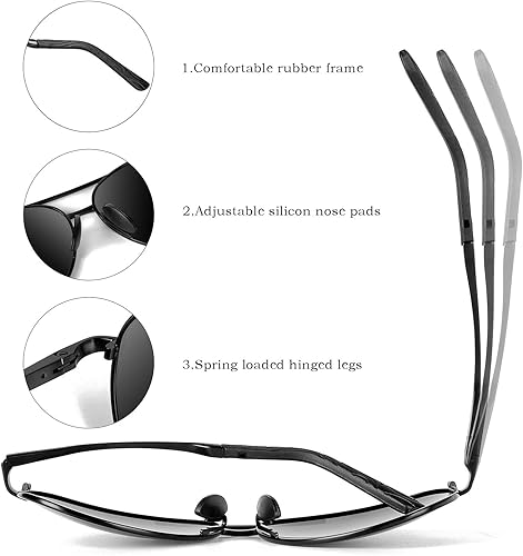 Miniatura 5 de mxnx Gafas de sol de aviador para hombre, polarizadas, protección UV, ligeras, para conducir, pesca, deportes, MX208