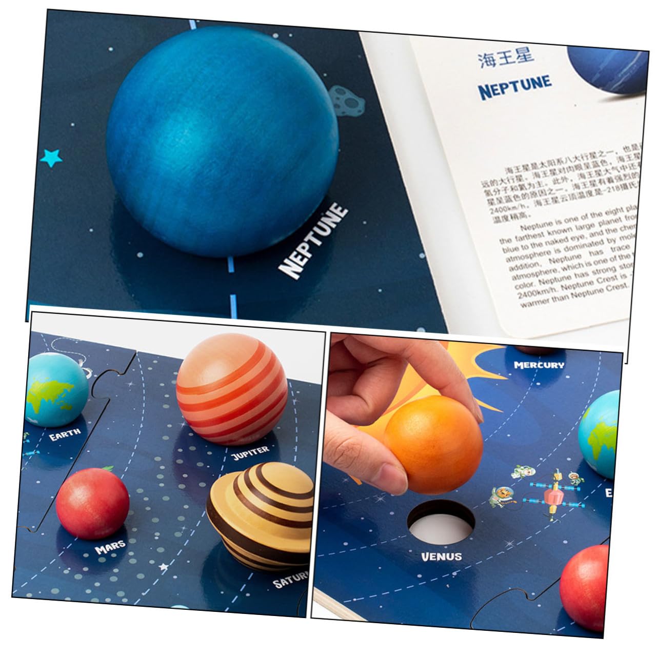 SUPVOX Puzzle in Legno dei Pianeti Solari per Bambini Piccoli, Gioco Educativo di Abbinamento Cognitivo Spaziale Otto Pianeti e Base Liscia, Giocattolo Interattivo per Apprendimento Stem