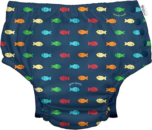 i play. Pañal de traje de baño absorbente reutilizable con volantes para niñas, Geo de pescado azul marino