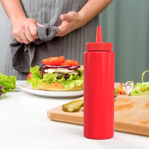Miniatura 4 de BRIGHTFROM Botellas exprimibles de condimentos, rojo/amarillo botella vacía de 8 onzas con cuello ancho, ideal para salsa de tomate, mostaza,