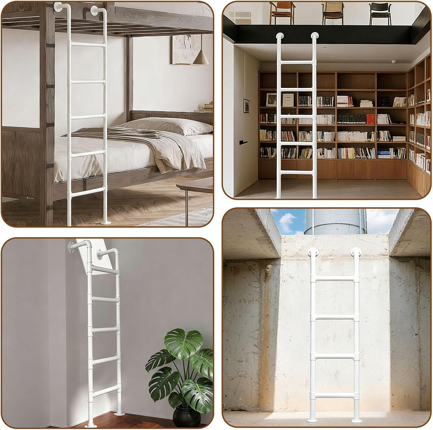 Adjustable Wall-Mounted Attic Loft Ladder – 4ft to 9ft, Ideal for Bunk Beds & Basement Egress, Perfect for Attics, Lofts, Libraries & Dorms, White (210cm/83in)