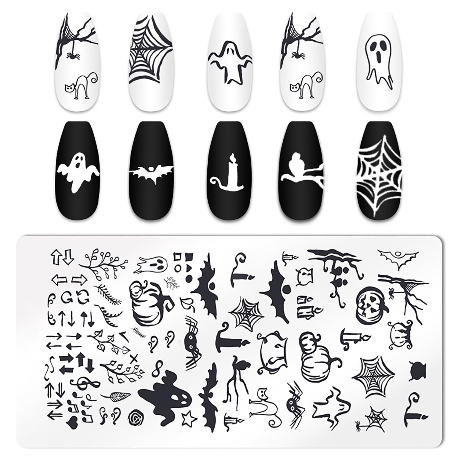 6pcs Halloween Nail Stamping Plate Halloween Nail Stamping Plates for Nails Witch Ghost Skull Pumpkin Flame Image Plates Nail Stamper Kit for Halloween Nail Art