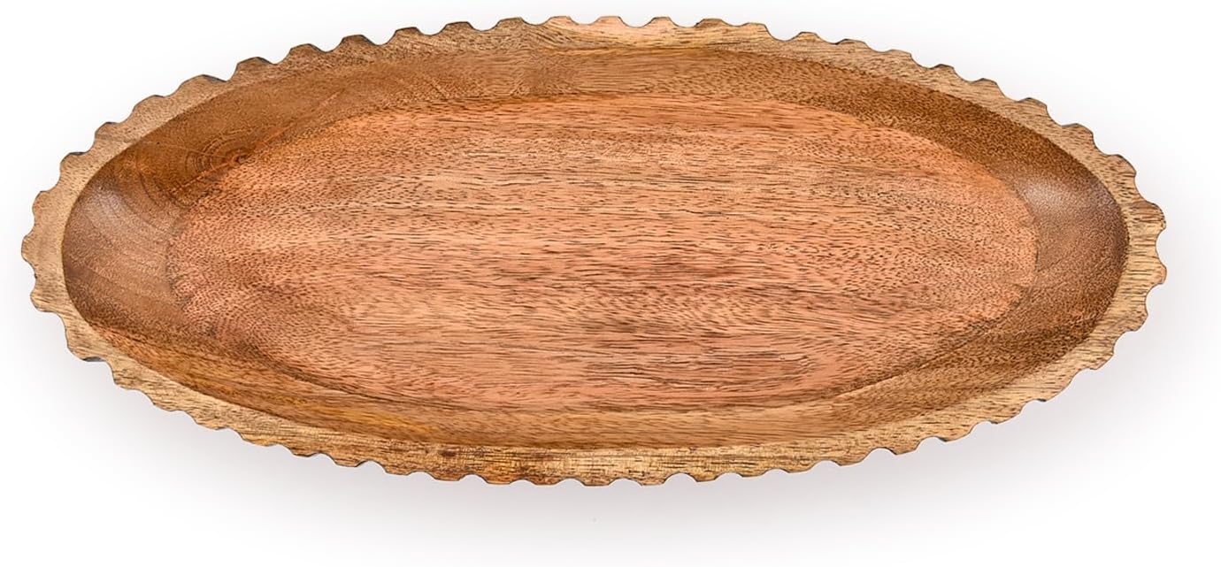 Kimona Decorative Bowl Wooden Centerpiece Table Decorations Decorative Long Wooden Bowl for Table Centerpiece (14" X 6" X 2.3")
