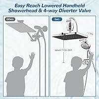 Vista 4 de Hibbent Combo de Cabezal de Ducha de Lluvia con Doble Filtro de 5 Chorros, Cabezal de Ducha de Alta Presión de 13'' con Ducha de Mano de 10 Modos