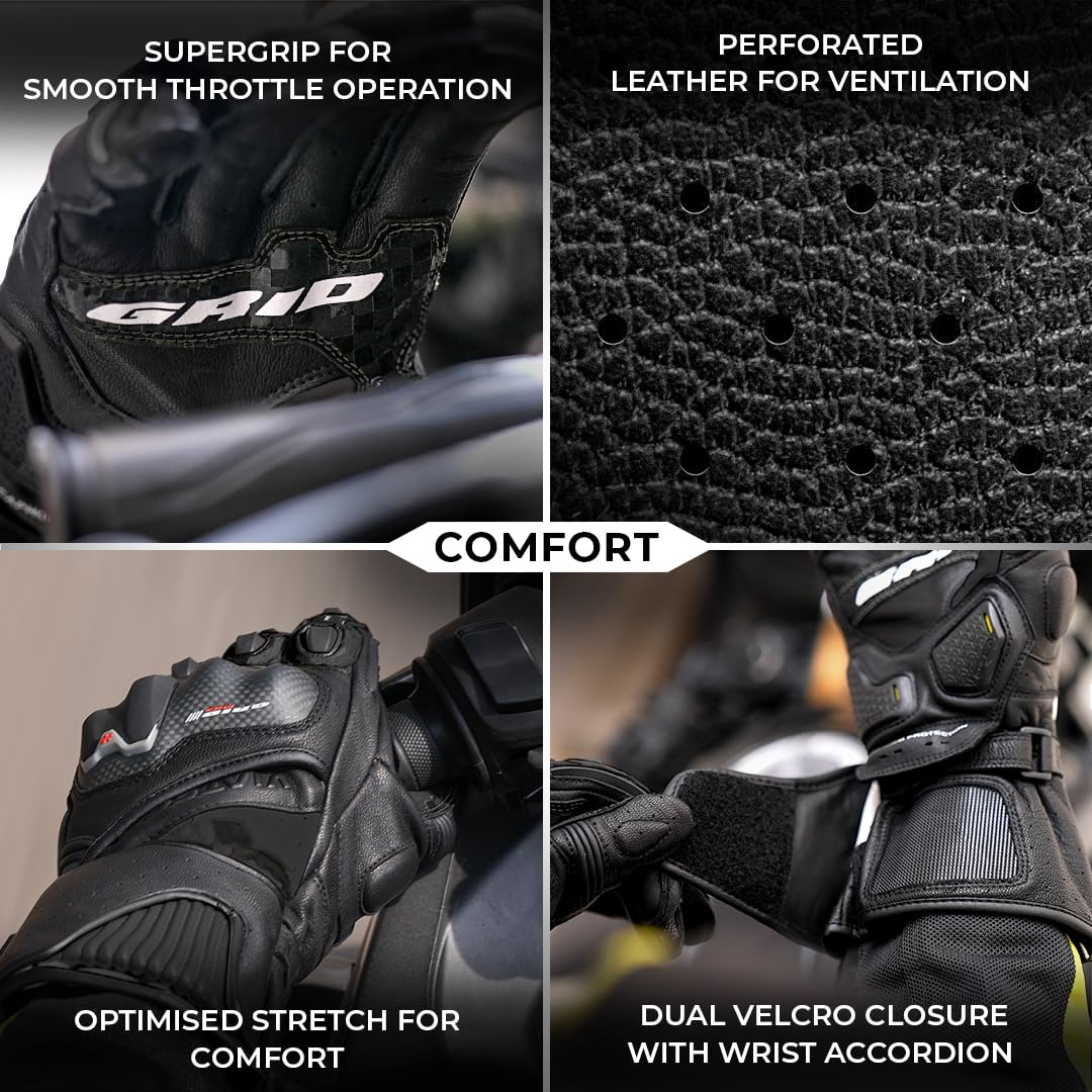ViaTerra Grid MK3 Full Gauntlet Leather Motorcycle Gloves I CE