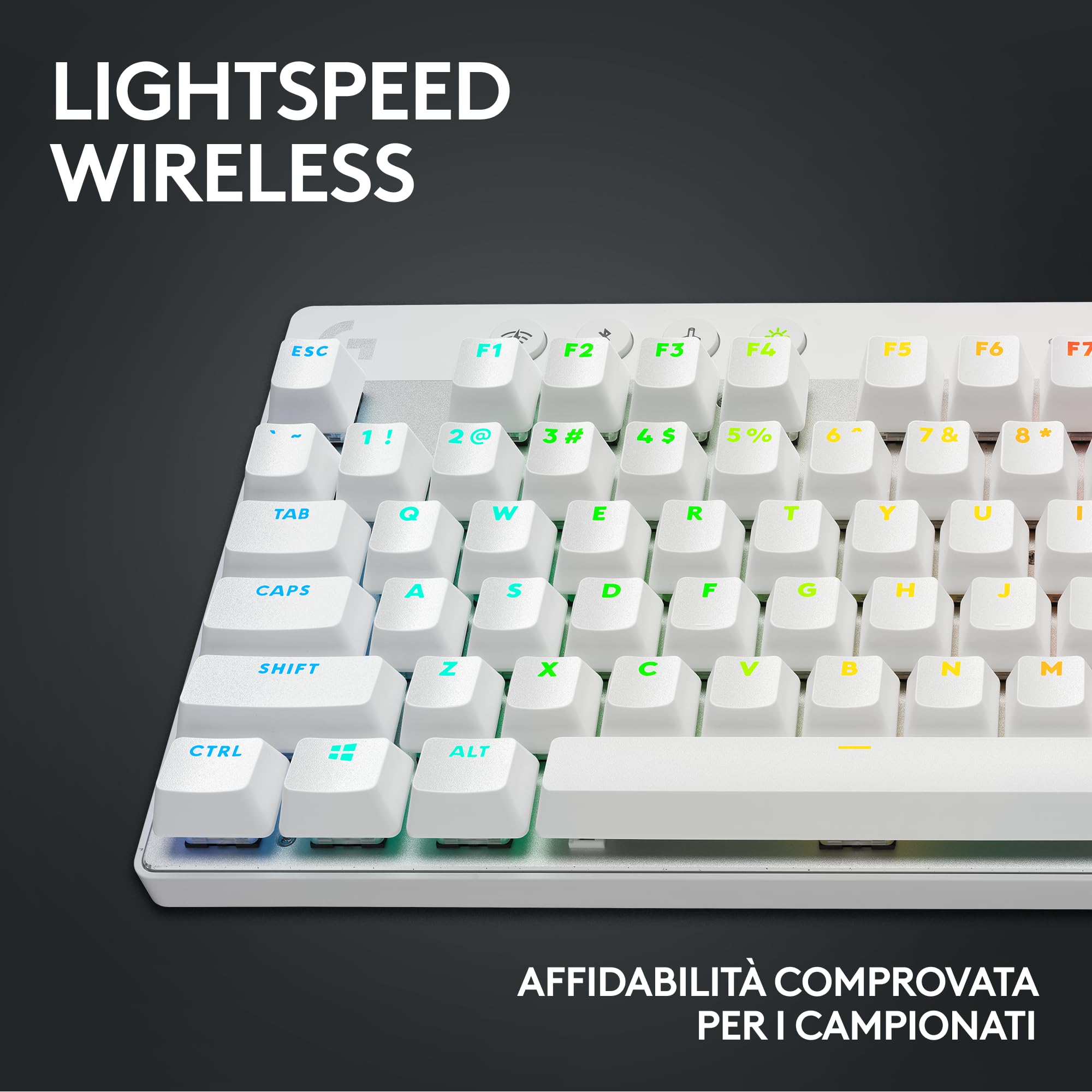 Logitech G PRO X TKL LIGHTSPEED tastiera gaming wireless, design ultraportatile senza tastierino numerico, LIGHTSYNC RGB, tasti PBT, switch tattili (GX Brown), US International QWERTY, PC - Bianco