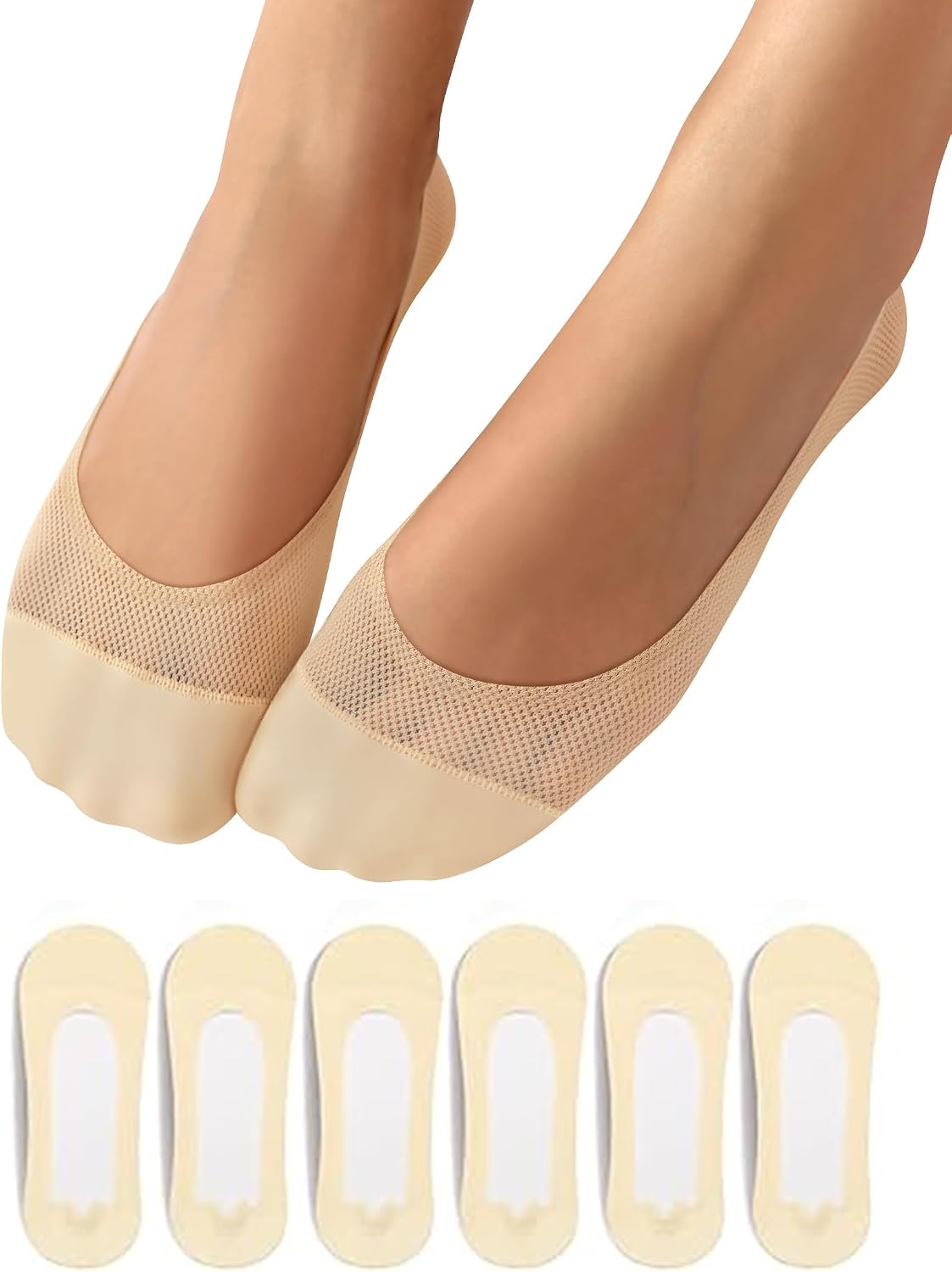 Women's 6 Pairs No Show Socks Mesh Liner Ultra Low Cut Non Slip Thin Invisible Socks for Flats Loafer Size 5-11