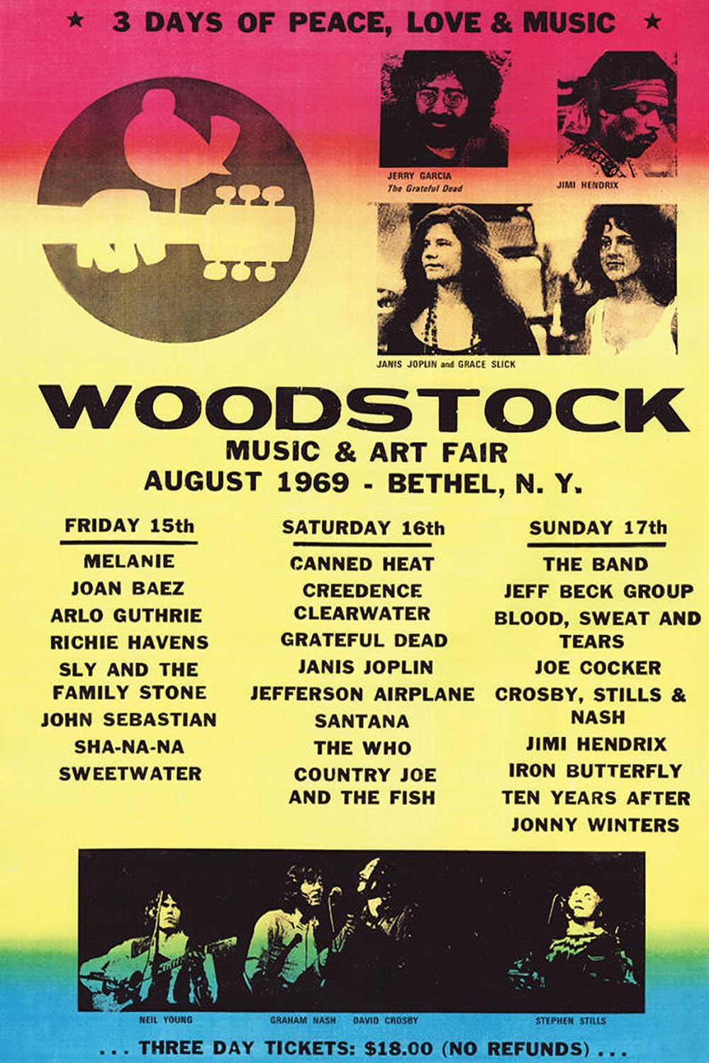 BUY ART FOR LESS Officially Licensed Woodstock Line-Up 1969 Art Poster - 36 x 24 Inch - Decorative Print - Poster Paper - Ready to Frame
