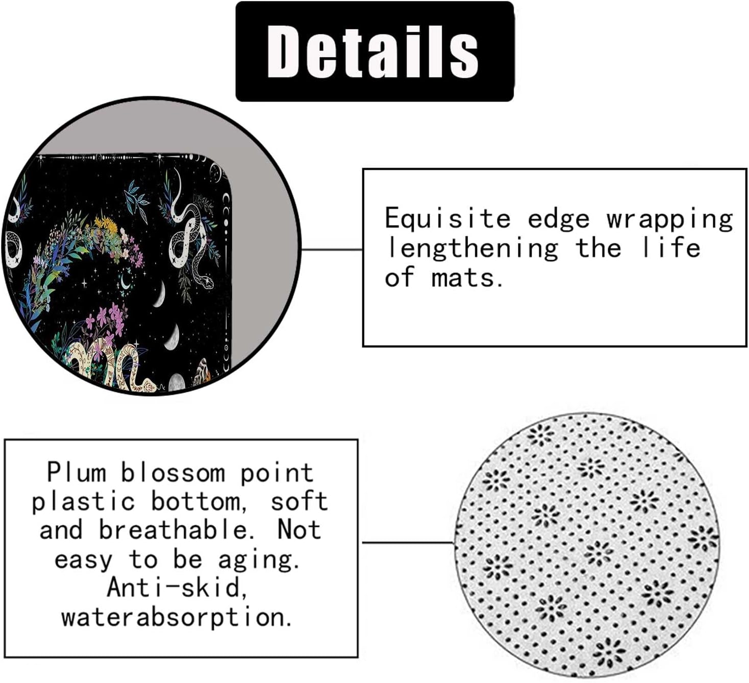 4PCS Black and White Snake Shower Curtain Sets with Rugs, Waterproof Fabric Black Shower Curtain, Galaxy Moon Phase Colorful Wildflower Plant Moth Boho Mysterious Gothic Witchy Bathroom Decor