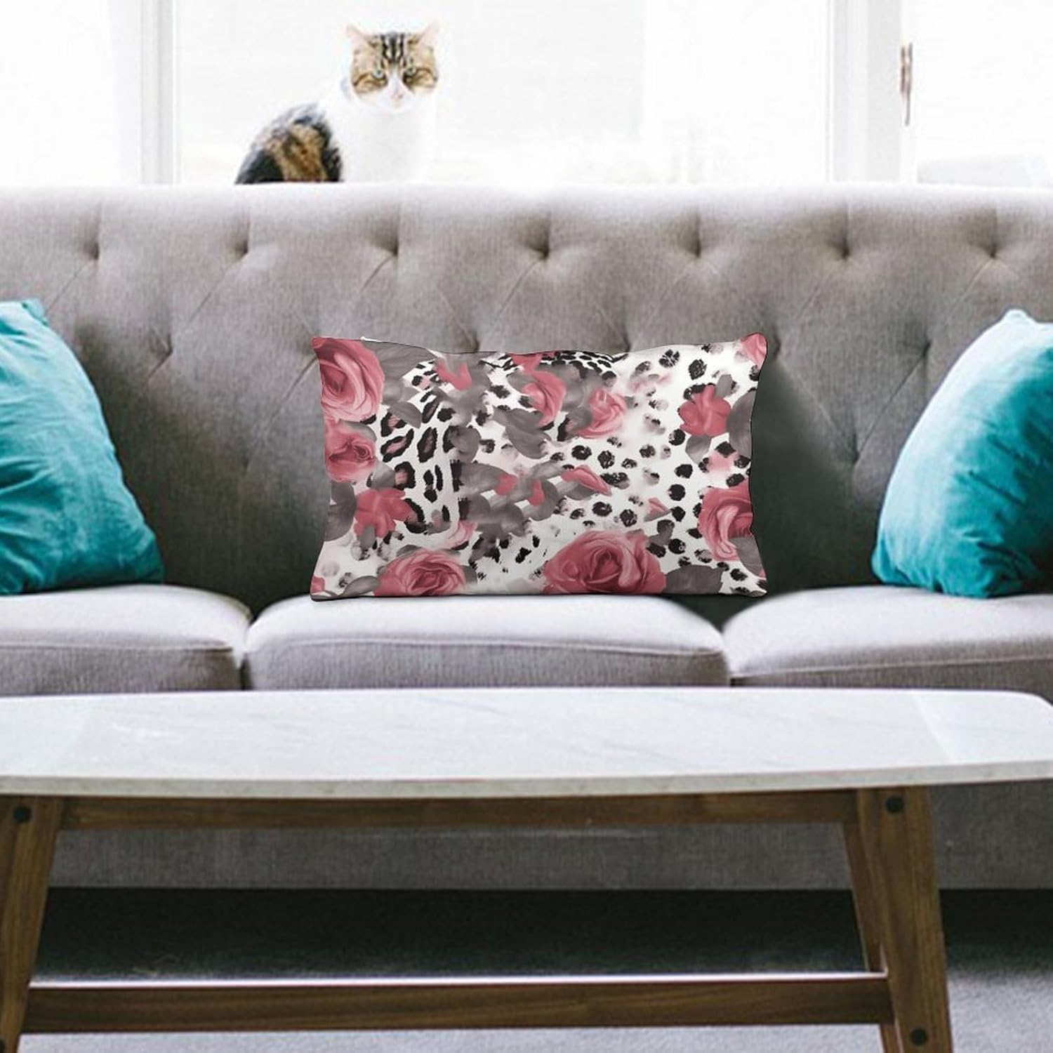 Cute Rose Mix Leopard Pattern Pillow Cases Queen Size Set of 1 Soft Comfortable Throw Pillows Covers Decorative Pillowcase with Zipper Bed Cushion Covers for Couch Sofa Bedroom 8"x12"