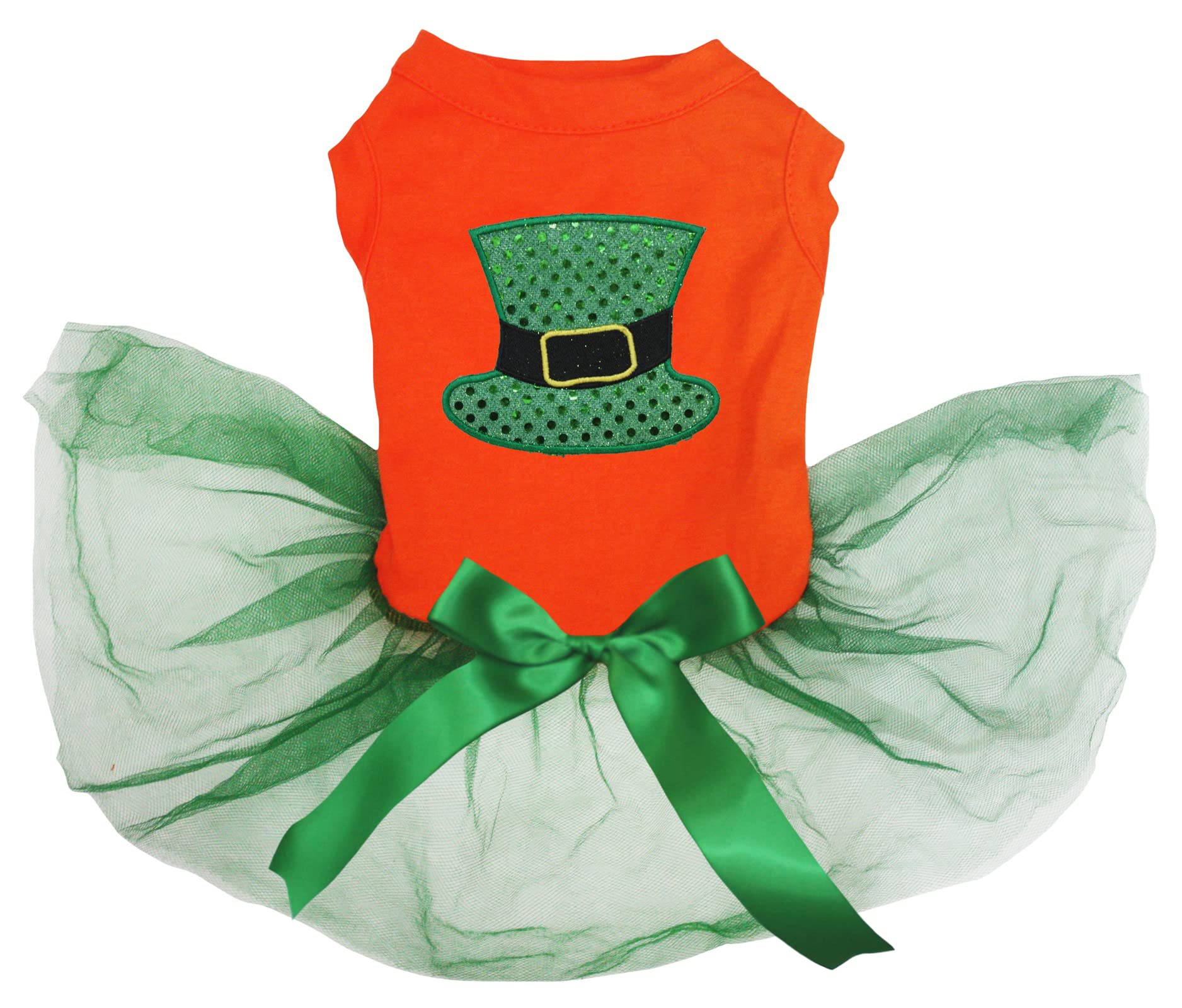 Robe chapeau haut vert pour chiot ensemble bicolore orange et vert XL
