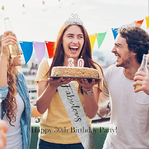 Miniatura 5 de Juego de corona de 30 cumpleaños y banda de 30 cumpleaños, decoraciones de CIEHER para mujeres de 30 años y banda fabulosa, regalos de 30 cumpleaños
