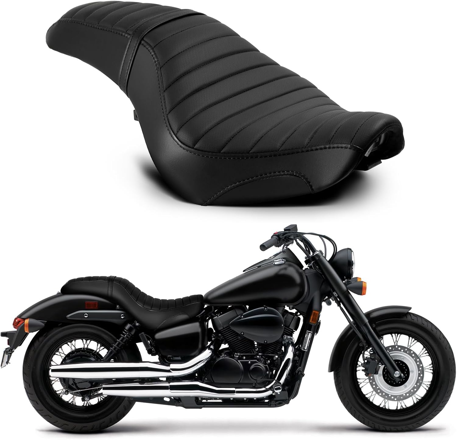 One-Piece Rider Passenger Seat Black Stitching Striped Pattern Fit for Honda Shadow Spirit & Phantom VT750 C2 2007-2023 (Black Stitching,Striped Pattern)