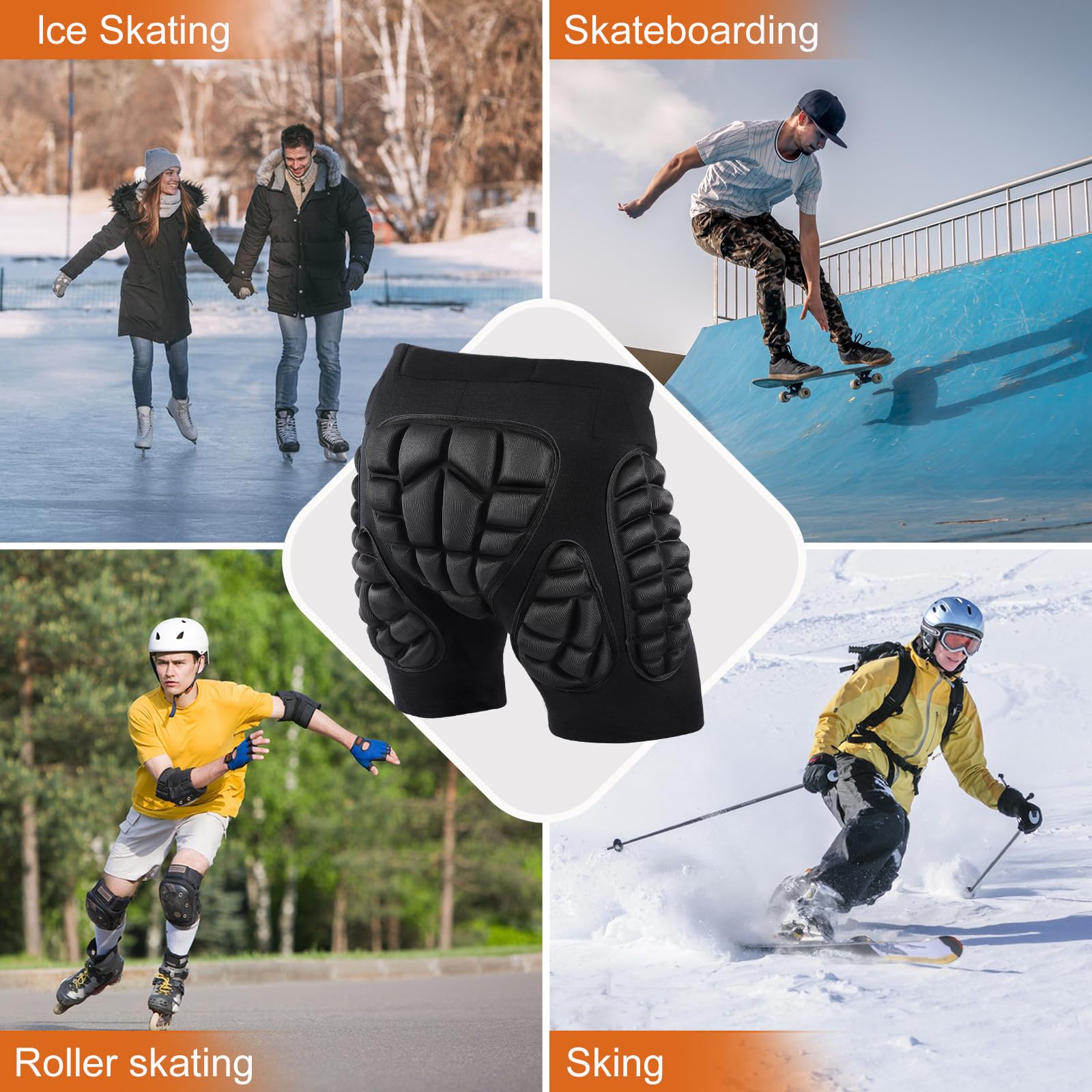 AOOWU Pantaloncini Protettivi Imbottiti per Snowboard, Protezione 3D Anca Coscia Coccige