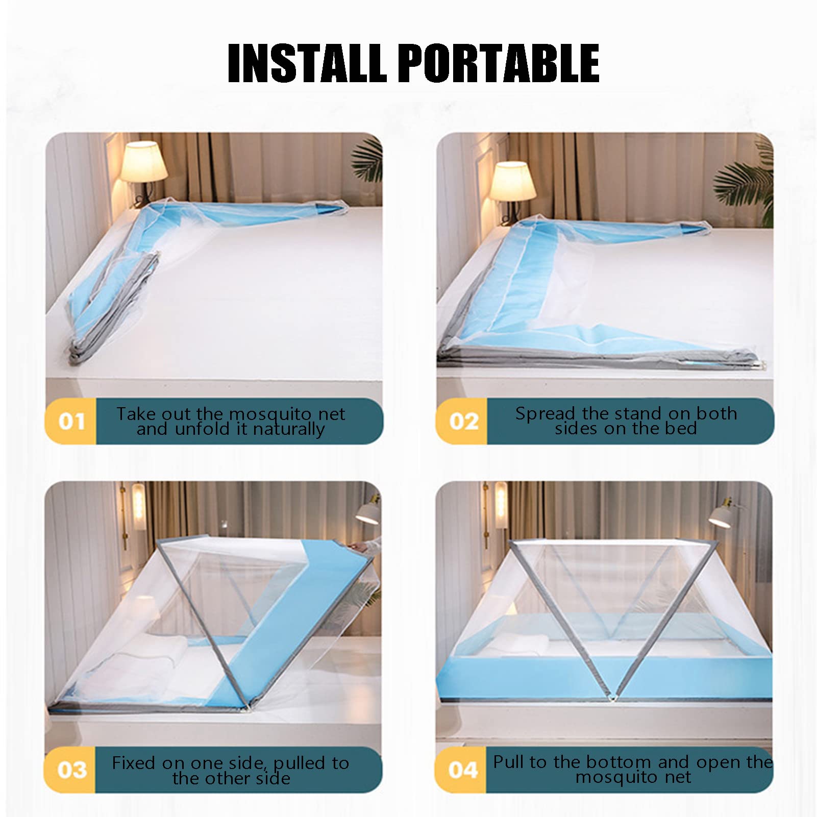 Zanzariera Pieghevole Portatile, Ideale per Campeggio e Gite all'aperto, Senza Bisogno di Installazione, Design Pieghevole, Traspirante e Lavabile, per Adulti, Blu, 160 * 190 * 80