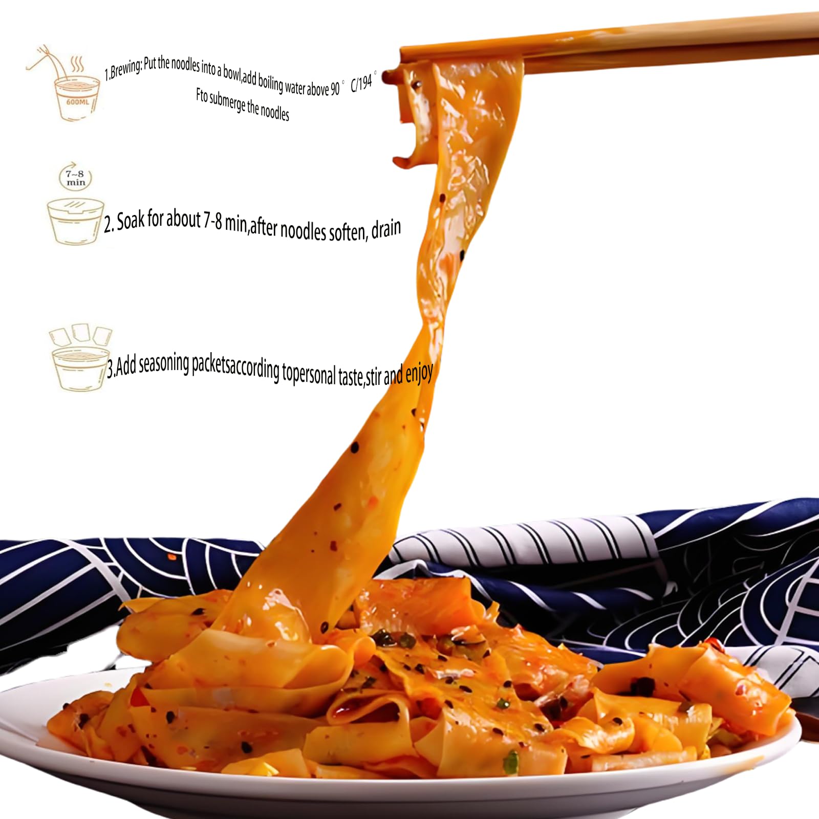 Akuan Sichuan Spicy Red Chili Oil Wide Noodles, 4.05oz per Bag, 4 Pack 15.52Oz Delicious fast food snacks.
