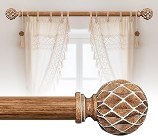 TKZTKZ Wood Curtain Rods for Windows 36 to 88:Boho Wooden Curtain Rod for Bedroom Livingroom Farmhouse 1Inch Heavy Duty Rustic Curtains Rod with Decorative Imitation Wood Grain Easy Install Adjustable