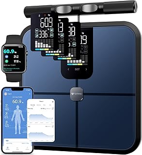 Körperfettwaage mit Handsensoren, Digitale Personenwaage mit Körperfettanalyse, Smart Waage mit 8 Elektroden für Körperfett und Muskelmasse, BMI, und 28 Körpermesswerte, 180 kg