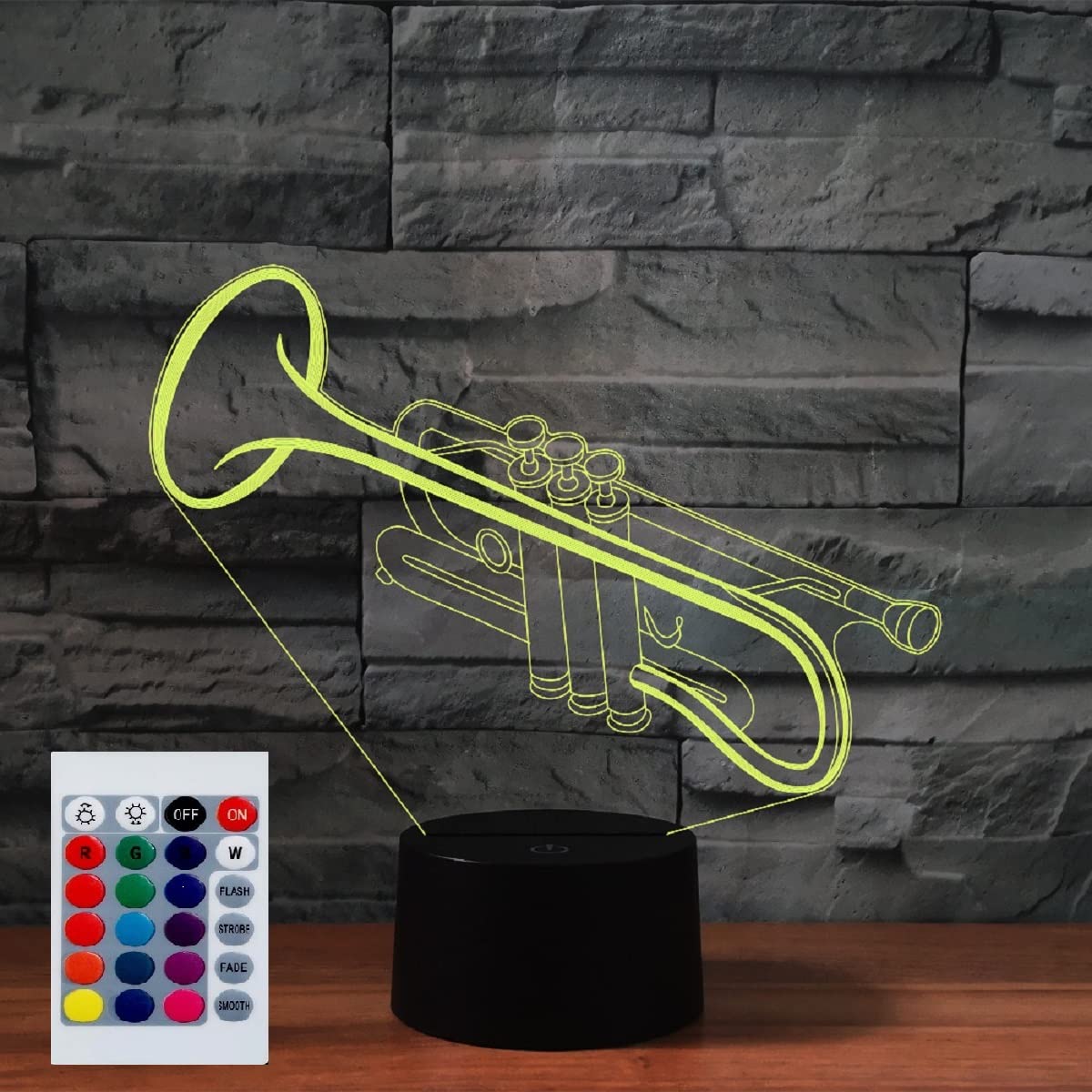 SUPERHONGJIHAO Night Light for Kids 3D Trumpet Led Lamp with Remote Control 16 Color Changing Xmas Birthday Gift for Child